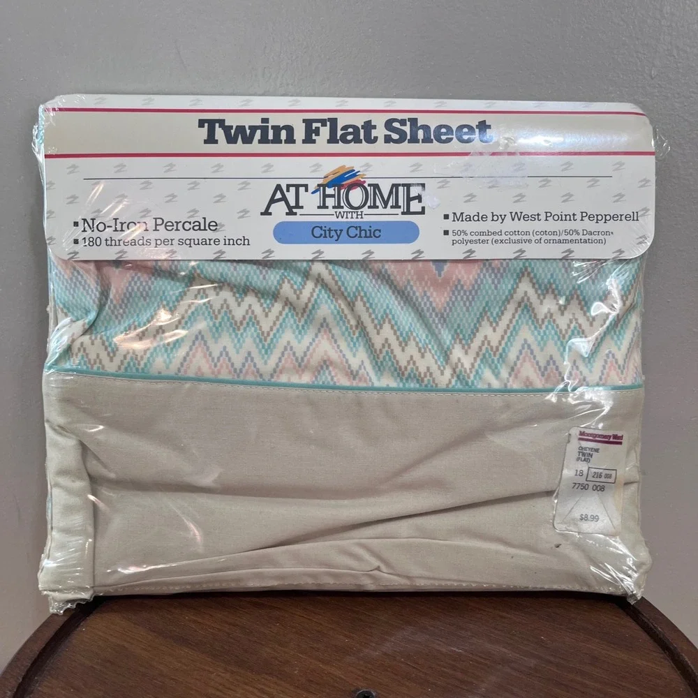 Vtg West Point Pepperell City Chic Cheyenne Twin Flat Sheet Southwestern 80s NOS